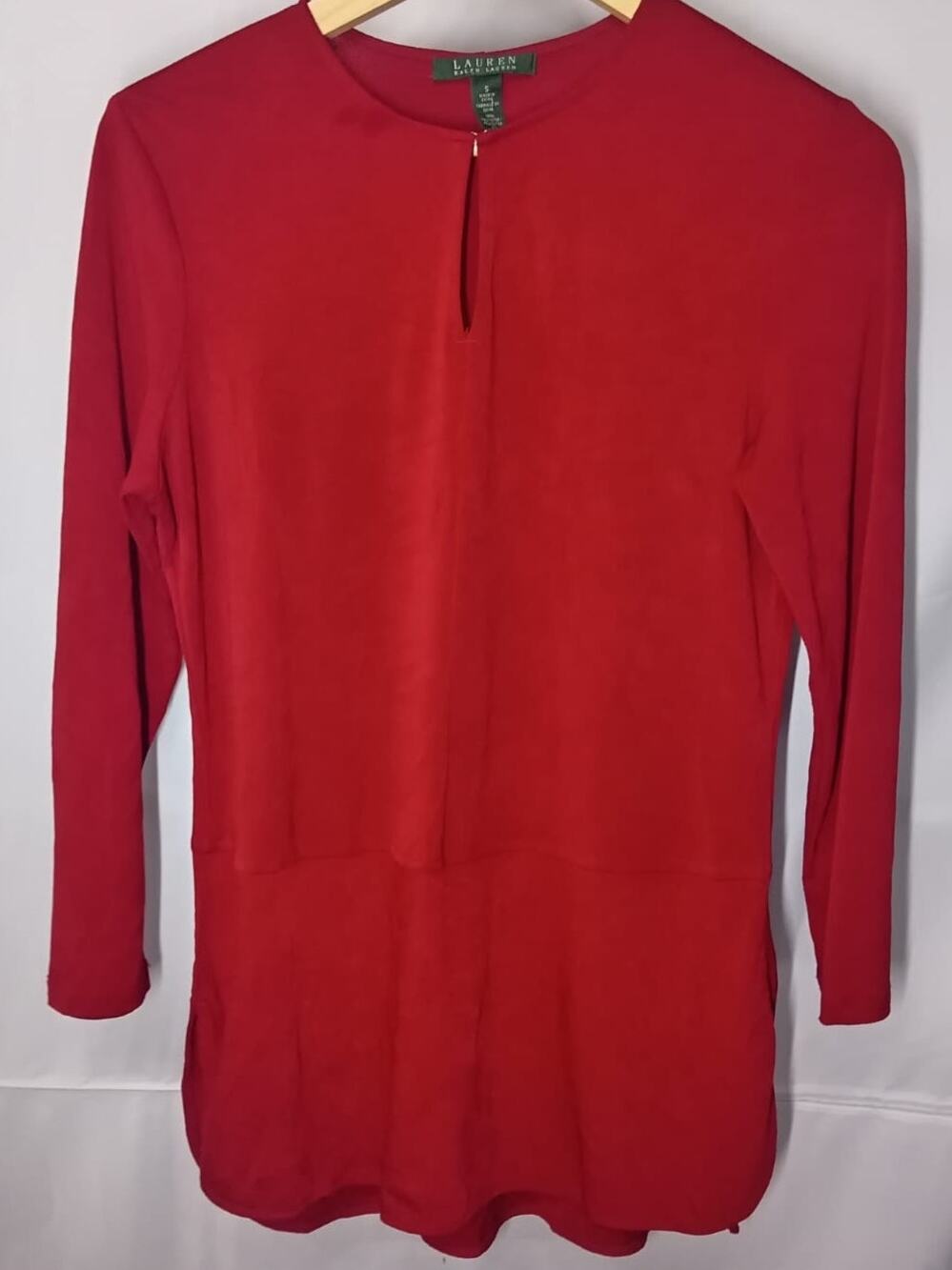 LAUREN RALPH LAUREN Red Long Sleeve Top Solid Knit Women Size S